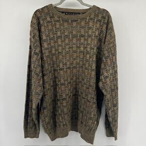 VTG ZYLOS Textured Knit Pullover Crewneck Sweater Mens XL Brown 90s Grandpa Dad